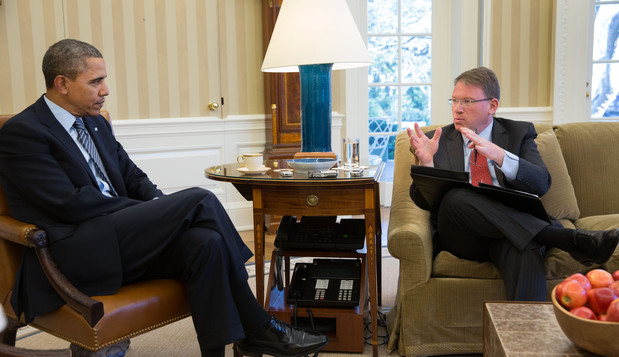 PRESIDENT BARACK OBAMA PARTICIPATES IN AN INTERVIEW WITH JEFF GOLDBERG IN THE OVAL OFFICE, FEB. 27, 2014. (OFFICIAL WHITE HOUSE PHOTO BY PETE SOUZA)